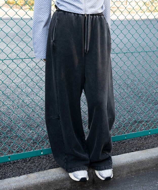 WEGO 【ウエストゴム/SMサイズ展開】裏起毛カーブデザインスウェットパンツ スミクロ