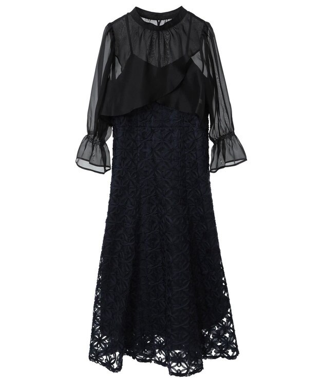 earth music&ecology SET2点シアーブラウス＋3Dレースワンピース ブラック