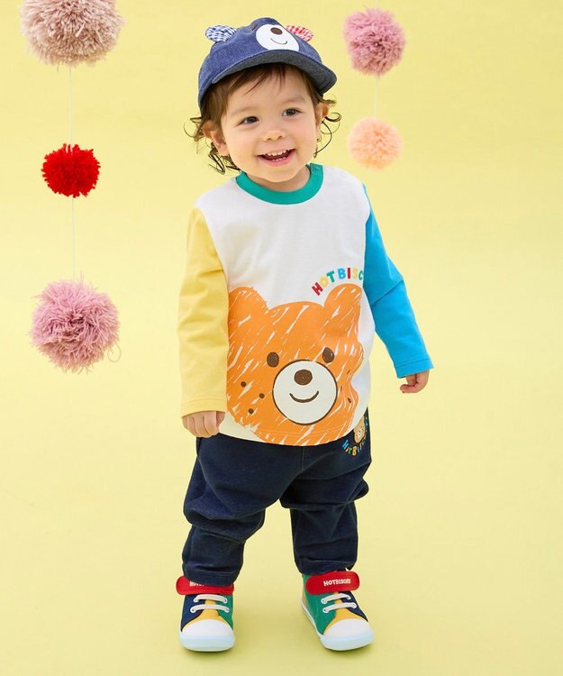 MIKI HOUSE HOT BISCUITS 【80-120cm】ビッグフェイスプリント 長袖Tシャツ オレンジ