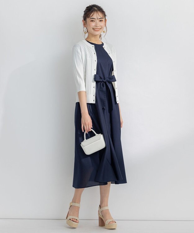 組曲 【洗える・共布ベルト付き】ナチュラル サマードレス ネイビー系