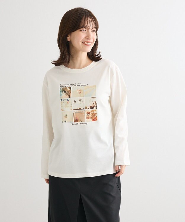 Green Parks 分割フォト長袖Ｔシャツ Off White