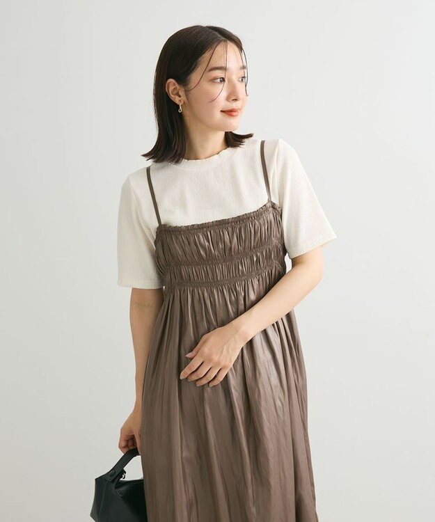 Green Parks レザー風キャミワンピース Gray Beige