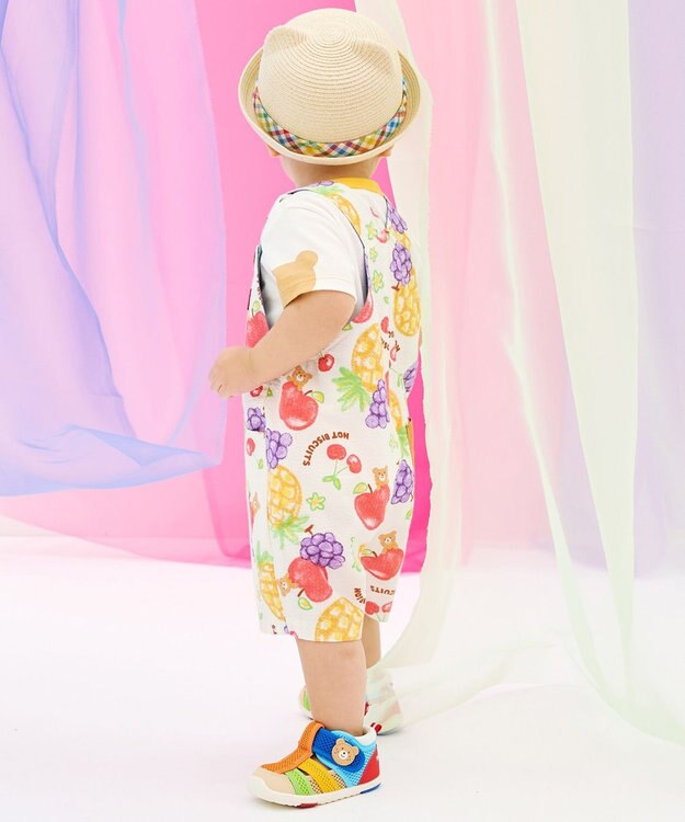 MIKI HOUSE HOT BISCUITS 【ビーンズ×フルーツシリーズ】【70-110cm】5分丈オーバーオール アイボリー
