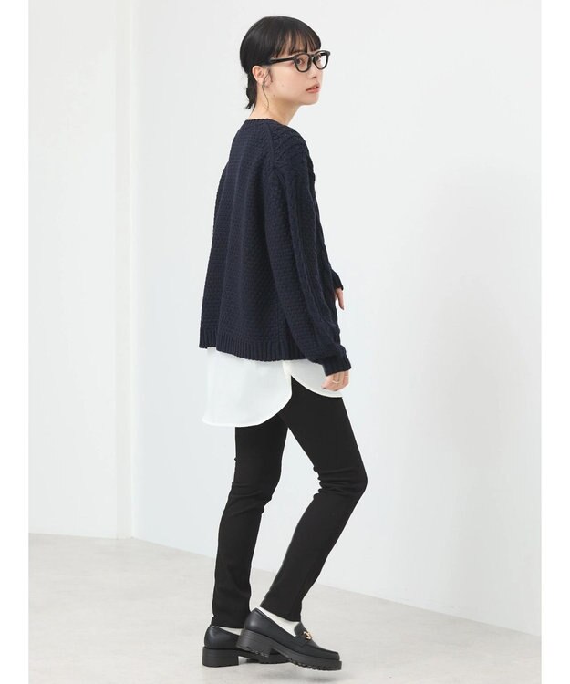 earth music&ecology ウォッシャブルケーブルプルオーバー Navy