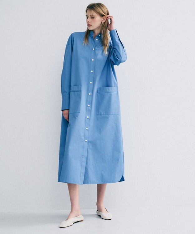uncrave コットンクロスプレーン シャツワンピース サックス