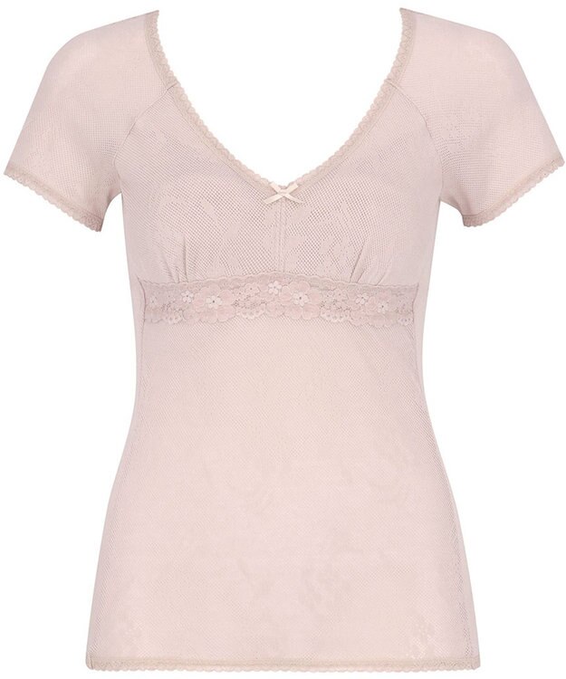 Wing カップ付きインナー 綿100％(身生地) さらっと快適 【綿100％ メッシュタイプ】 ブラトップ 3分袖 半袖 春 夏 EL6386 ウイング／ワコール ピンク