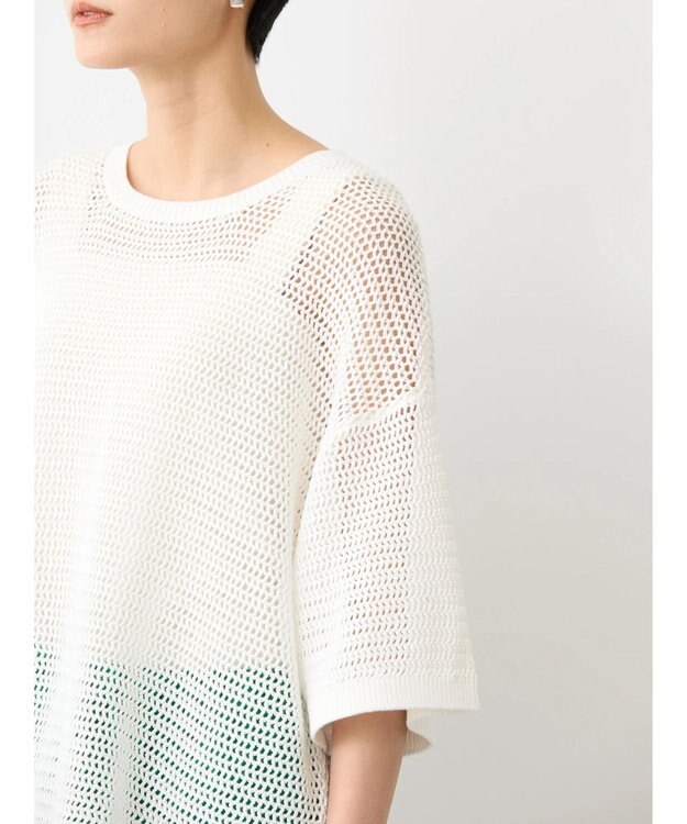 AMERICAN HOLIC 透かし編み半袖ニットプルオーバー Off White