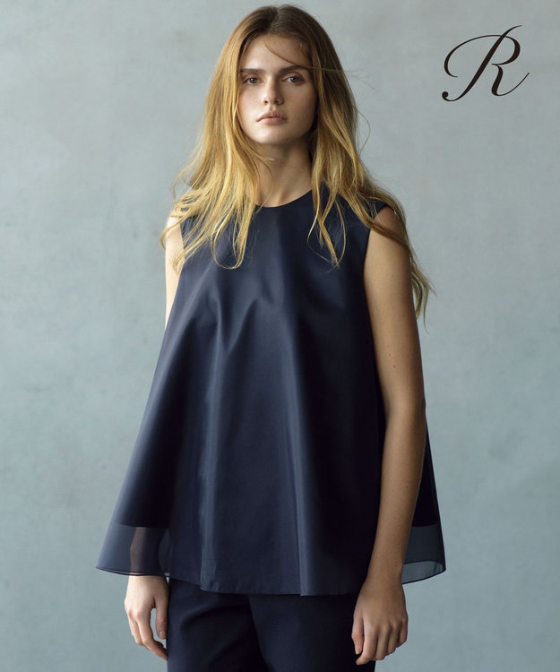 23区 【R(アール)】ライトダブルクロス オーガンジー コンビブラウス ネイビー系