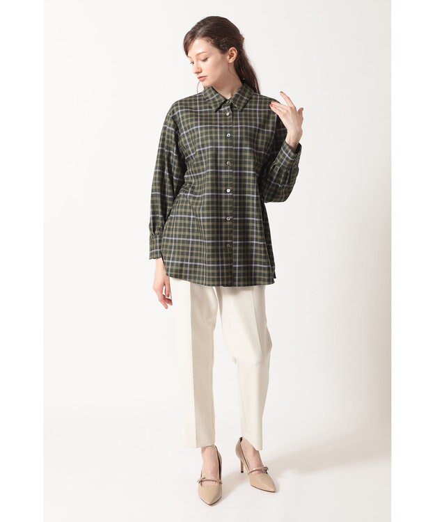 DAKS チェック ドローストリングオーバーシャツ グリーン