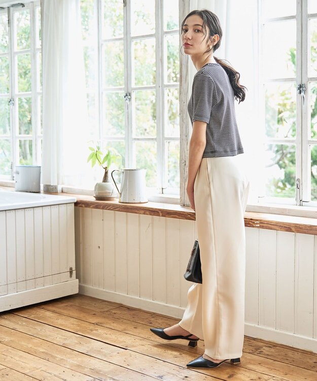 WEGO 【洗える/SML】コンパクトリブT ブラックボーダー