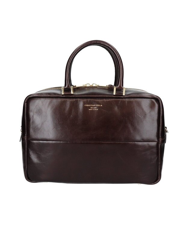 INTER-CHAUSSURES 【CHRISTIAN VILLA】ボックスシルエットレザーハンドバッグ ダークブラウン