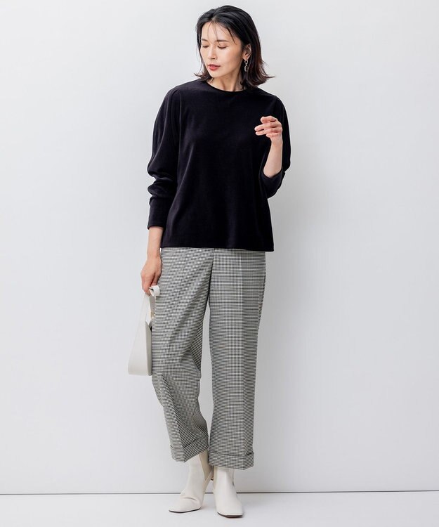 23区 【洗える】ガンクラブチェックストレッチ アンクル パンツ モノトーンチェック