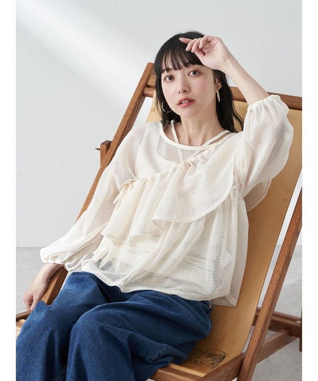 earth music&ecology マルチｗａｙカラーメッシュブラウス Ivory