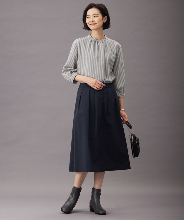 J.PRESS LADIES L TW ストライプ＆チェック カットソー ライトグレー系1