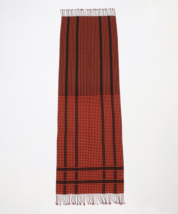 ICB コンビネーションチェックカシミヤ ストール バーントブラウン×シナバー系