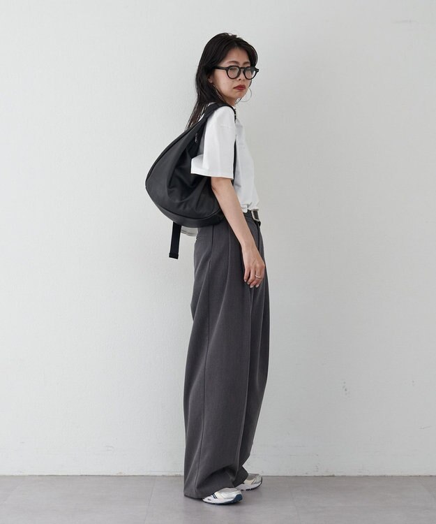 russet ソフトレザーラウンドビッグショルダーバッグ(CE-1325-WEB) Black2（シルバー金具）