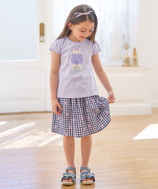 ANY KIDS ギンガム 発泡プリント スカート 青系チェック