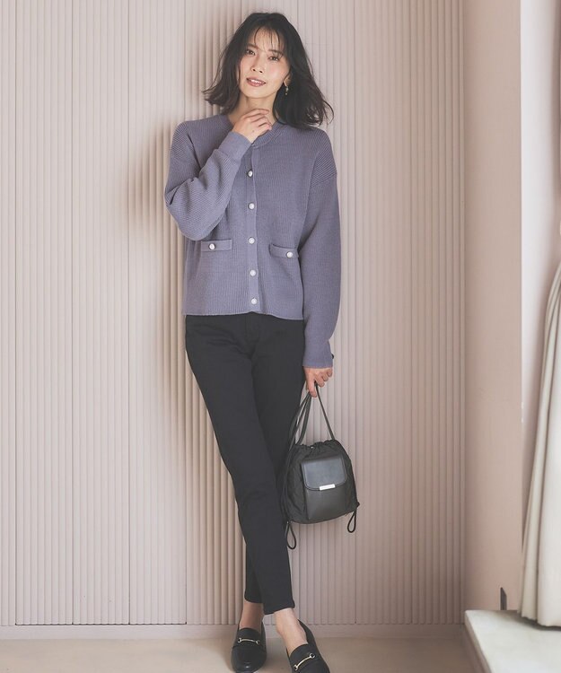 ANY 【手洗い可】パールカーディガン ブルーグレー