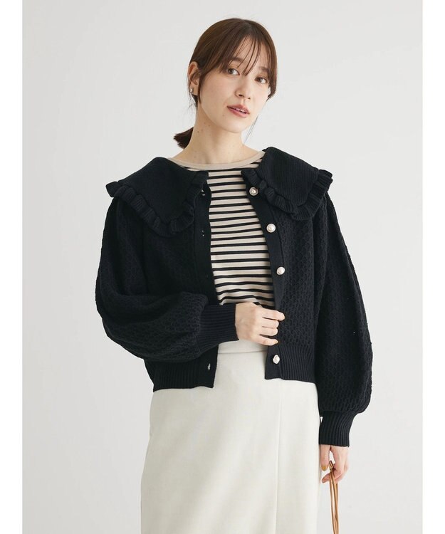 Green Parks ・Ｐｅｔｉｔ　Ｆｌｅｕｒ　ビッグカラーニットカーデ Black