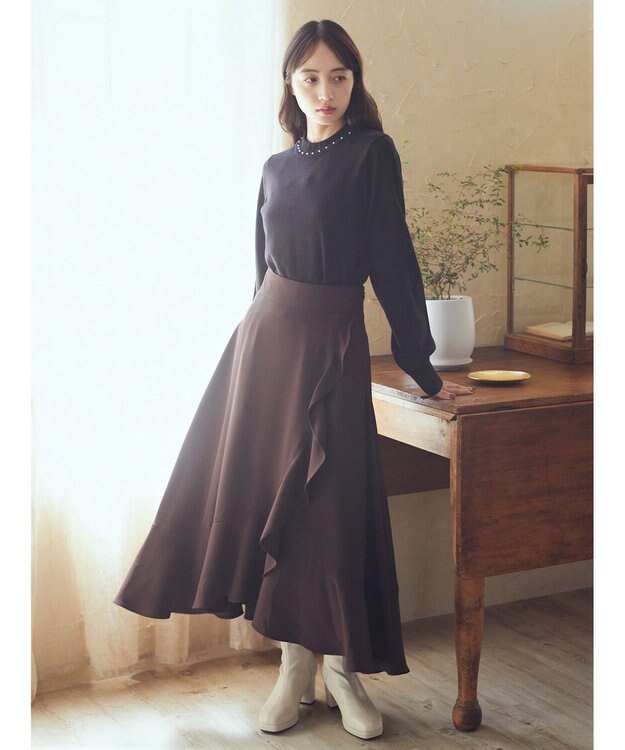 earth music&ecology ラッフルフリルイレヘムスカート Brown