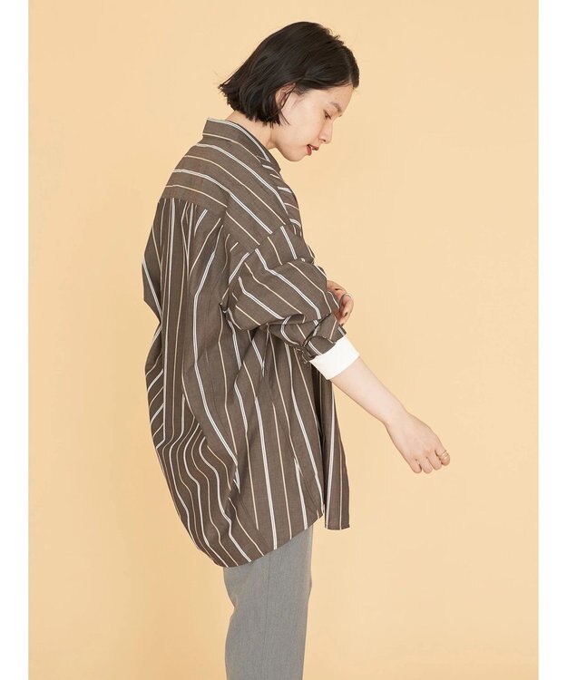 AMERICAN HOLIC ドビーストライプシャツチュニック Stripe Brown