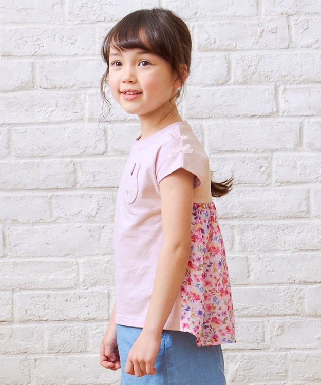 ANY KIDS バックシャン Tシャツ ピンク×花柄