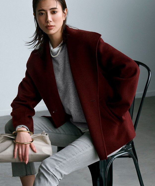 ICB WoolRever ショートコート バーガンディ系