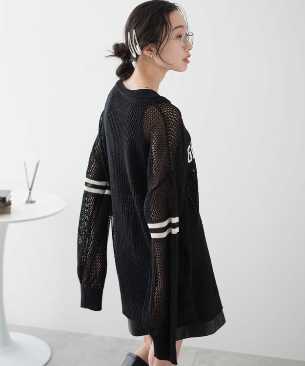 WEGO ロゴメッシュジャガードニット ブラック