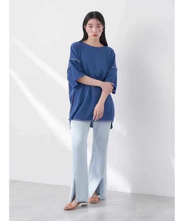 earth music&ecology 配色ステッチチュニックＴ Blue