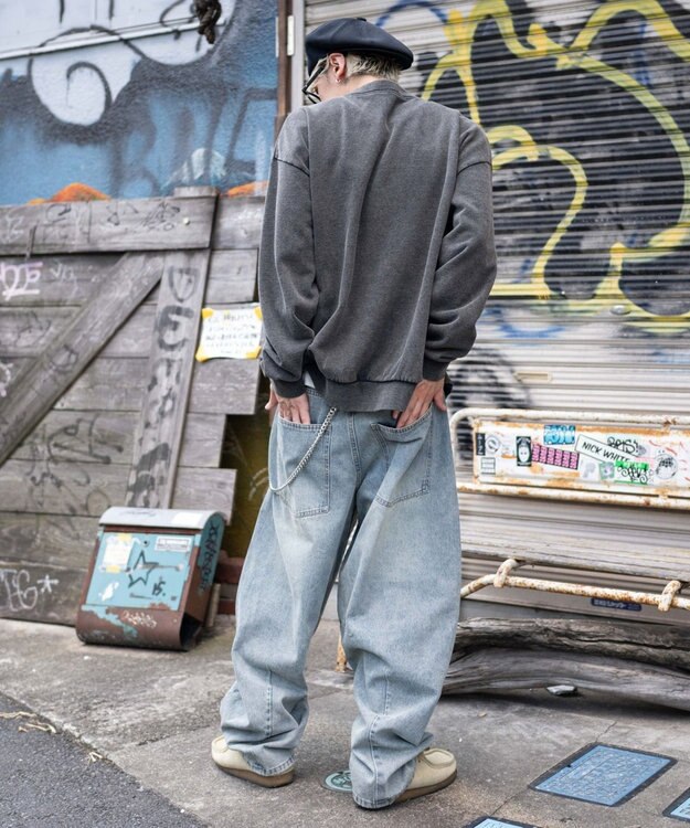 WEGO チェーン付きバルーンデニムパンツ デニム淡加工色