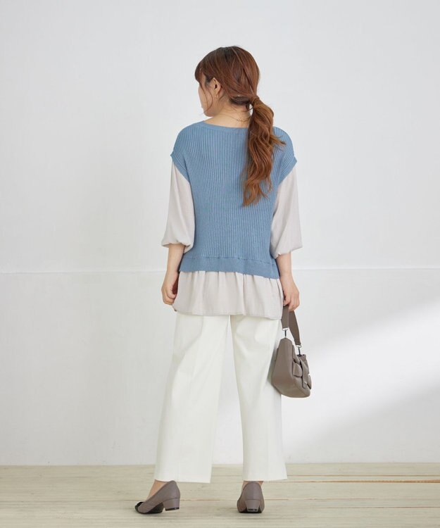 Tiaclasse L ベストドッキングトップスチュニック ブルー×グレー