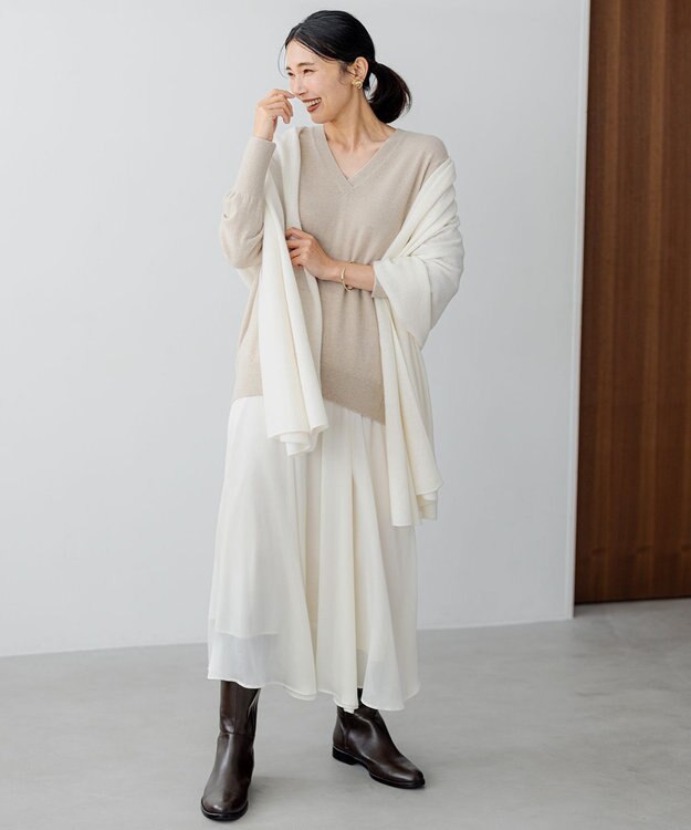 23区 【洗える】ピュアカシミヤ Vネック ニット ベージュ系