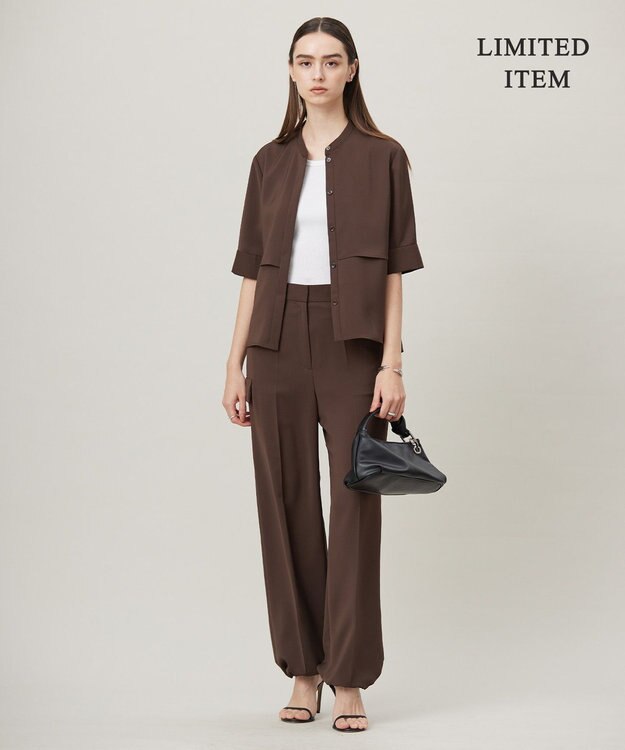 ICB L 【WEB限定・接触冷感・UVケア・吸水速乾・防シワ・洗える】 ドレープツイル クロップドシャツ チョコレート系