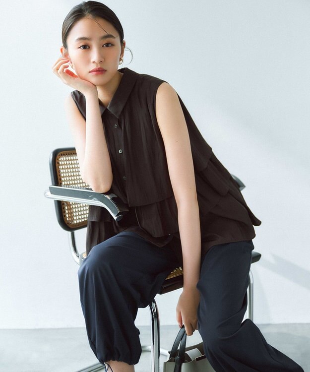 組曲 S 【入江未悠さんコラボ】ギャザーライトデシンティアード ブラウス チョコレートブラウン系