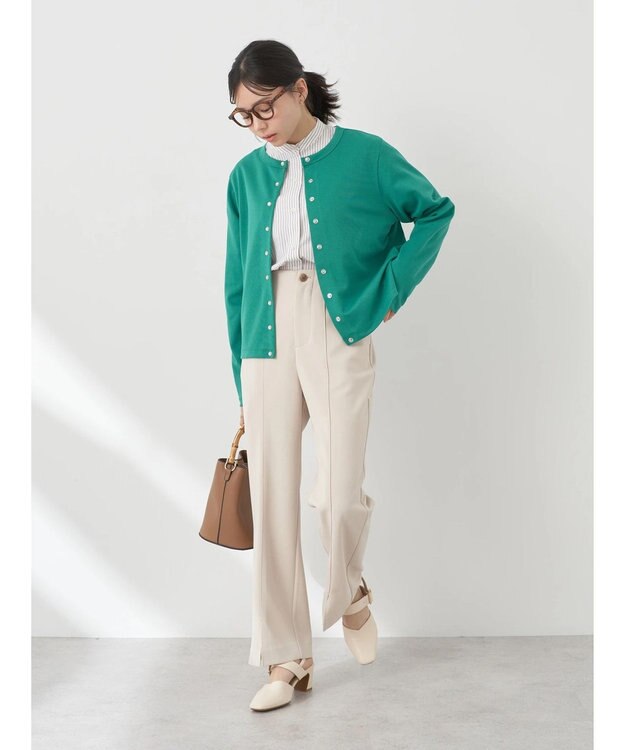 earth music&ecology パールスナップボタンカーディガン Green
