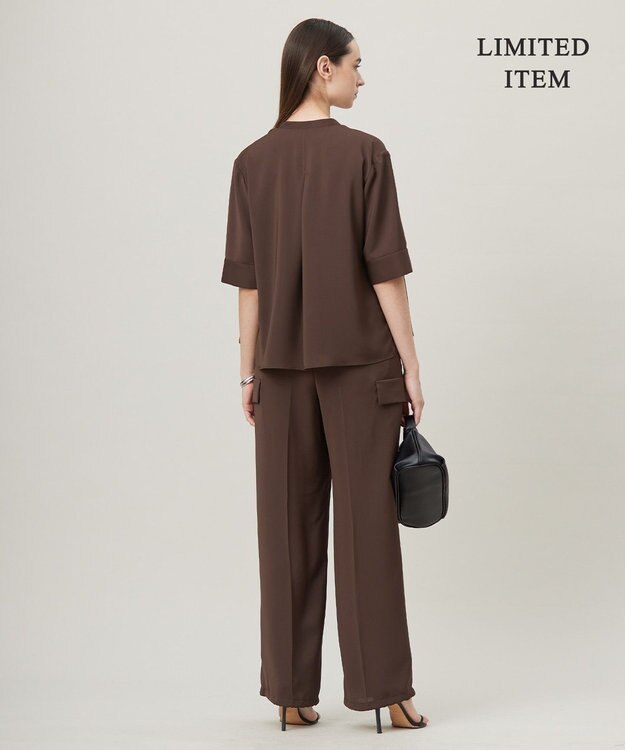 ICB L 【WEB限定・接触冷感・UVケア・吸水速乾・防シワ・洗える】 ドレープツイル クロップドシャツ チョコレート系