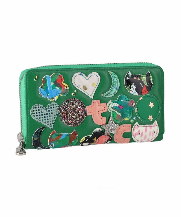 tsumori chisato CARRY tcパッチワーク ラウンドファスナー長財布 グリーン