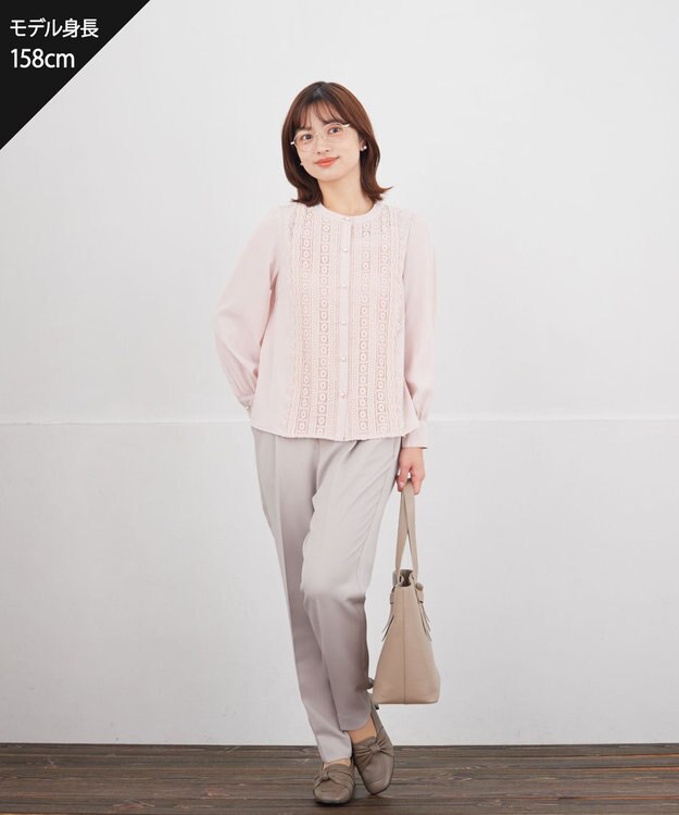 Tiaclasse 【ブラウス&ベスト&パンツ3点セット】リボンタイブラウス＋ベスト付き 3点セットアップ グレージュ