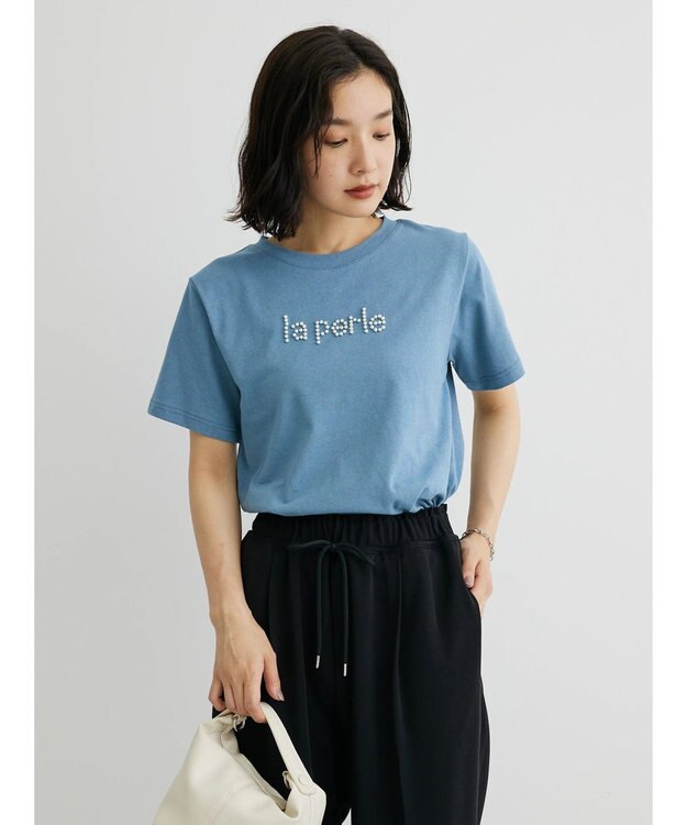 Green Parks ・ＲＡＹ　ＣＡＳＳＩＮ　パールドットロゴＴシャツ Blue