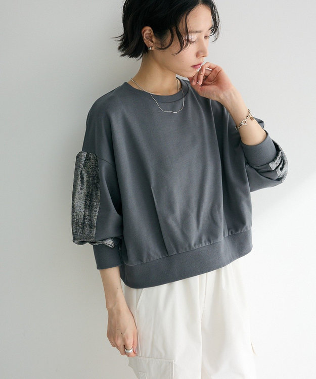 Green Parks 箔プリントドッキング裏毛プルオーバー Charcoal Gray