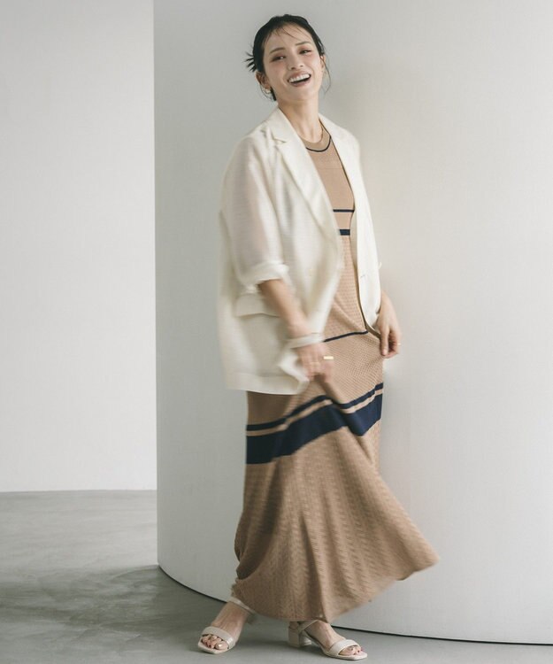 YECCA VECCA 【尾崎紗代子さん着用】透かし編みニットワンピース Beige