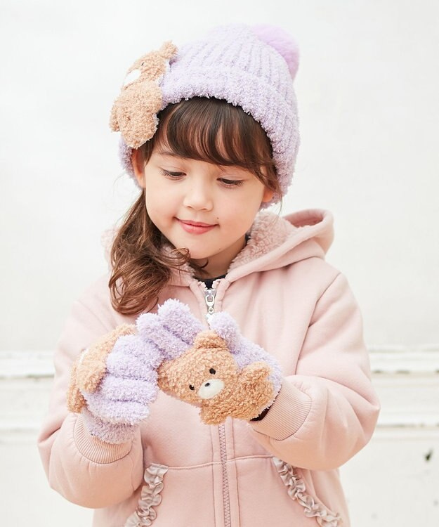 ANY KIDS 立体アニマル手袋 ラベンダー×クマ