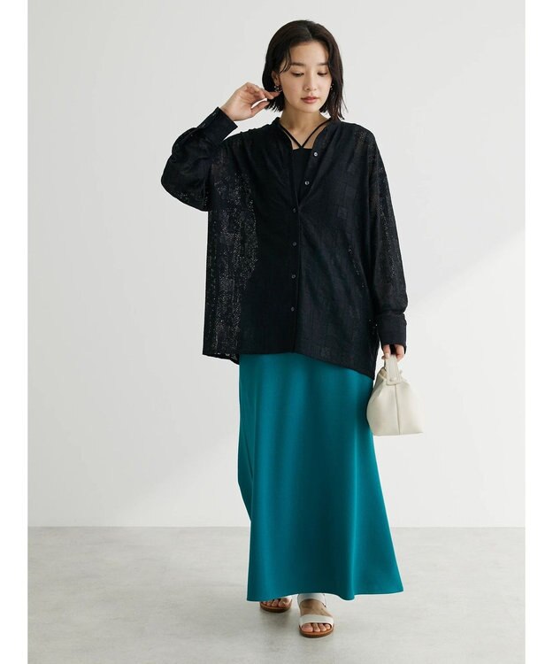 Green Parks 総レースシャツ Black