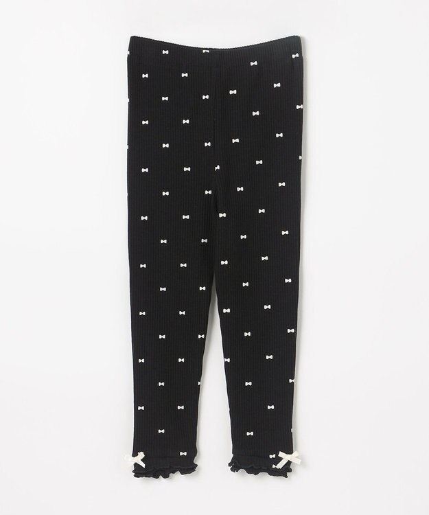 ANY KIDS 総柄テレコ レギンス ブラック×リボン