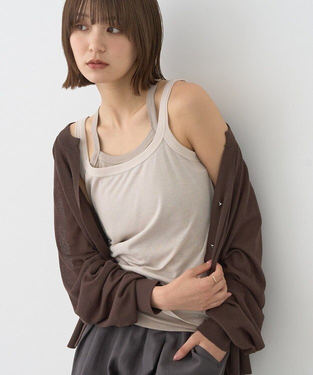 earth music&ecology 配色レイヤードタンクトップ Gray Beige
