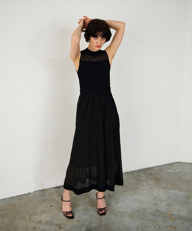 GRACE CONTINENTAL ラメシアープリーツニットワンピース ブラック