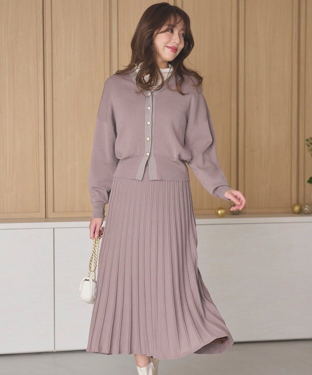 Feroux 【洗える・セットアイテム】ラメライン・ニットセットアップ ベージュ系