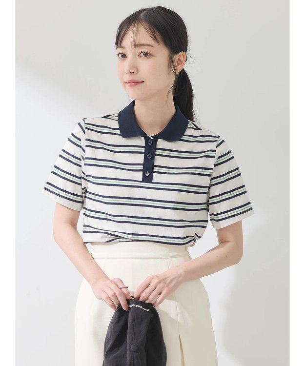 earth music&ecology 襟付きボーダープルオーバー Off White