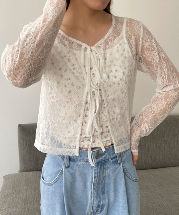 WEGO 【カップ付きインナー】花柄レースカップインキャミ ピンク