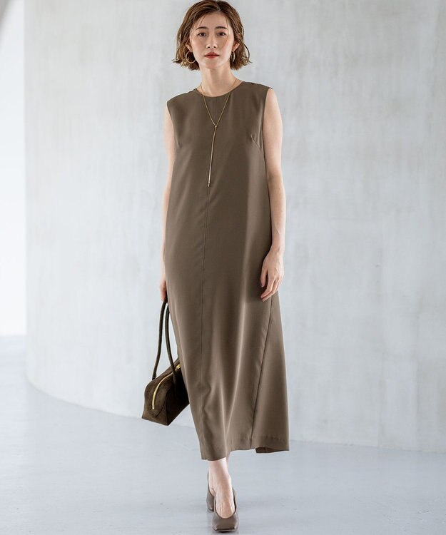 23区 【一部店舗限定/UVカット/洗える】ライトウェイトツイル ケープ付き ワンピース モカ系